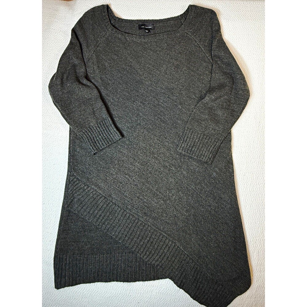 The Limited Boat Neck Knit Pullover Sweater Gray Solid 3/4 Sleeve XS